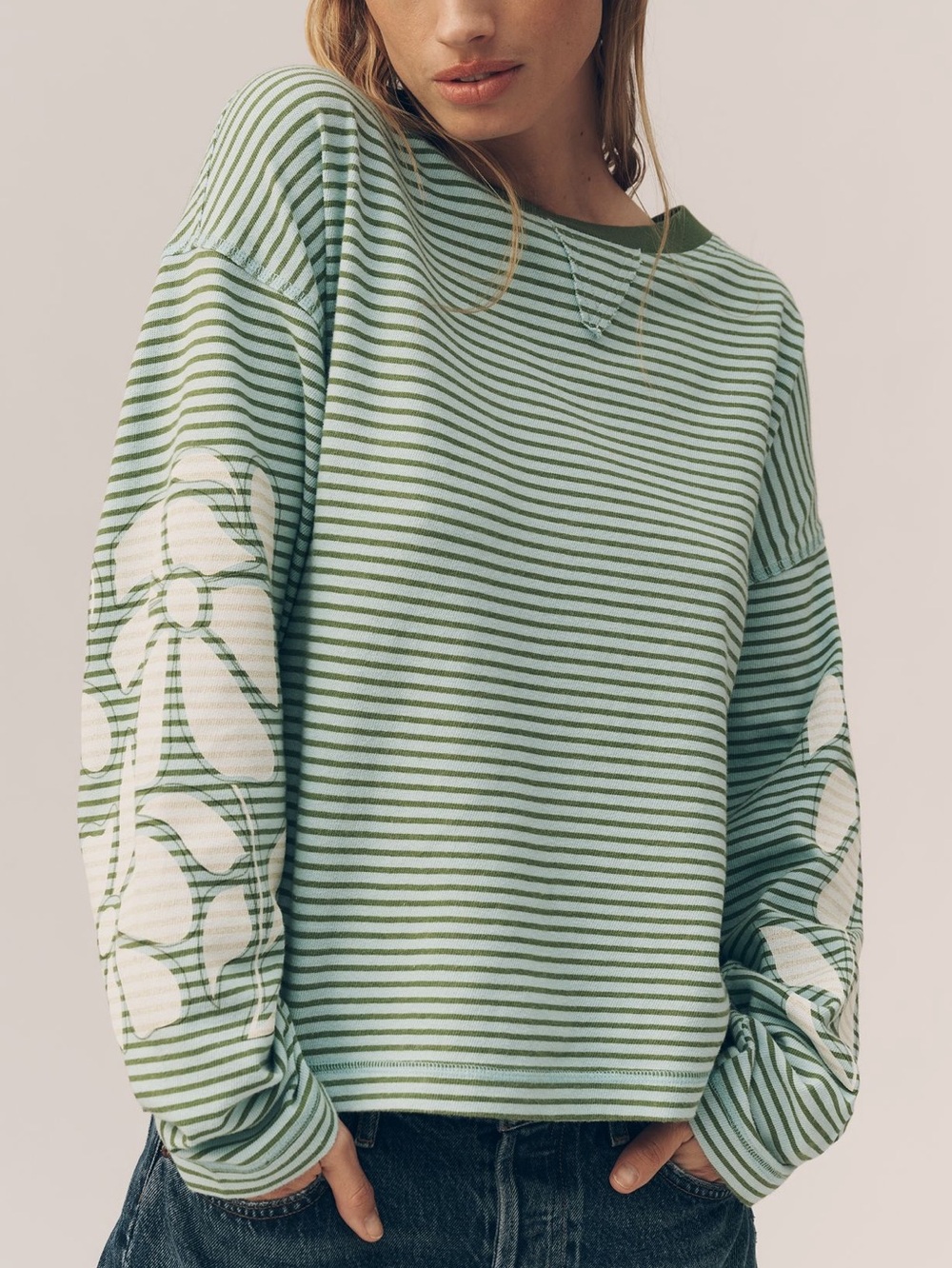 Anthropologie Pullover Long Sleeve Top Pilcro Bonfire New Blue Green Stripe NWT
